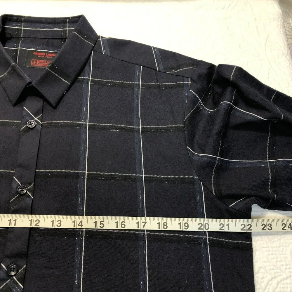 Jared Lang After Hours Dress Shirt Navy Windowpane Check Button Down Size L Mens